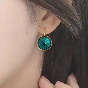 오스트리아 크리스탈 14mm 서클 귀걸이 에메랄드 패션귀걸이 모임 선물 7DE45