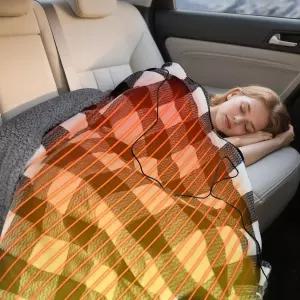 WOOMER 자동차용 12볼트 휴대용 온열 카 블랭킷 4단계 온도 조절 및 트럭 SUV RV 또는 캠핑 시 4시간 자동