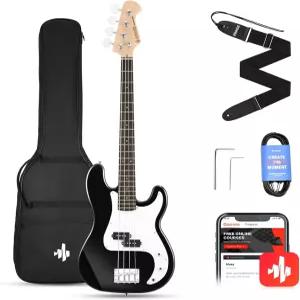 Donner Electric 4현 풀사이즈 베이스 기타 키트 PB 스타일 블랙 무료 온라인 레슨 공연 가방 스트랩 및