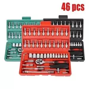 46PCS 오토바이 공구함 세트 드라이브 소켓 래칫 렌치 자동차 및 자전거 정비 도구용 완벽한 수리 키트