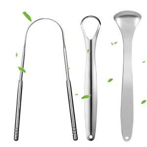 성인 및 어린이를위한 프리미엄 1pcs/3pcs 금속 혀 스크레이퍼 클리너 제거를위한 휴대용 스테인레스 스틸 혀 스크레이퍼 브러쉬