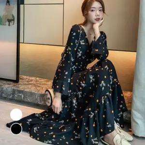 여성 꽃무늬 롱 원피스 아영 URD_135 가을 플레어