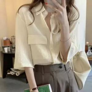 네츄럴 원포켓 루즈핏 블라우스 셔츠 아영 반팔 여름