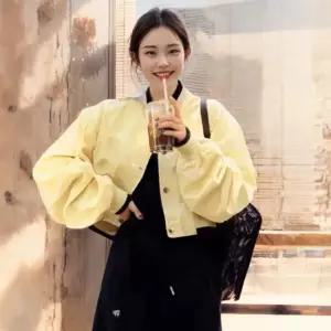 여자 봄 가을 오버핏 크롭 항공점퍼 블루종 간절기 아우터 바시티 자켓 J7