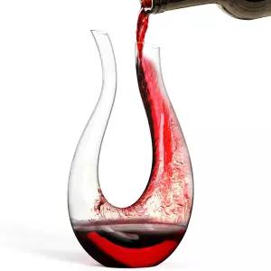 핸드블로운 무연 크리스탈 와인 디캔터 750ml 스완넥 U자형 에어레이터 물방울 방지 주둥이 안정적 받침대