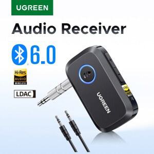 UGREEN 블루투스 6.0 5.4 무선 3.5mm AUX 잭 자동차 스피커 오디오 음악용