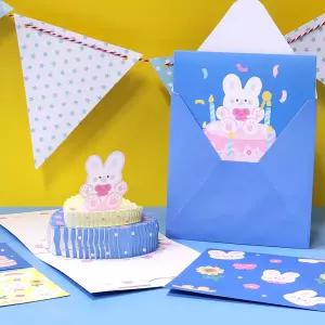 세트 팝업 축하 생일 리본토끼 카드