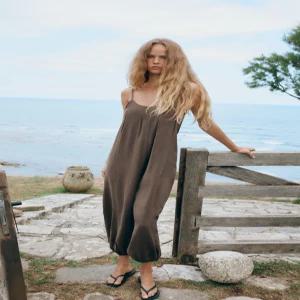 ZARA 루즈 스트랩 롱 점프수트 - 다크 브라운 2180/200/716