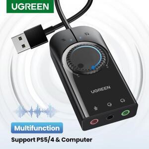 UGREEN 사운드 카드 USB 오디오 인터페이스 외부 3.5mm 마이크 어댑터 PC 노트북 PS4 헤드셋