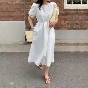 [하프클럽/알티피아]반팔 퍼프소매 롱원피스 여름 벌룬 루즈핏 코튼원피스 결혼식하객룩 여름원 하객