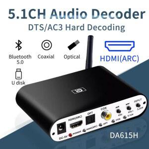 호환 AYINO 무선 블루투스 5 1 DTS 컨버터 동축 AC3 2 0CH 플레이 DAC HD 디코더 수신기 어댑터 광 ARC