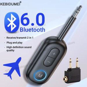 블루투스 6.0 오디오 송신기 수신기 3.5MM AUX H f 스테레오 음악 무선 어댑터 자동차 비행기 TV PC 헤드폰 용 마이크 포함