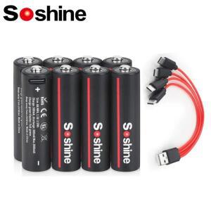 Soshine 1.5V USB 3500mWh 리튬 배터리 AA 충전식 연기 감지기 게임기 카메라용 4-in-1 케이블 포함