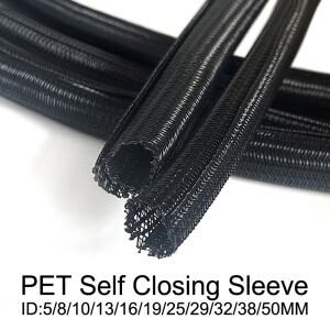 PET ID 5~50mm 개방형 자가 감김형 편조 슬리브 난연성 자동차 와이어 하네스 보호 튜브