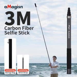 3m 초장거리 촬영용 카본 파이버 셀카봉 118인치 고프로 13 인스타360 X4 X5 DJI 오즈모 Pro 액세서리 호환