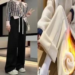 기모일자바지 여성 겨울 기모바지 일자 포근 골지 밴딩 와이드팬츠