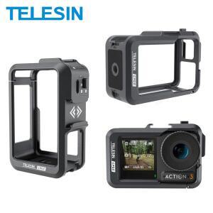 DJI ACTION 4 3 용 TELESIN 알루미늄 합금 프레임 케이스 콜드 슈가있는 퀵 릴리스 마운트 전체 보호