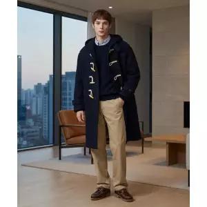 COVERNAT 울 후드 더플코트 Dark Navy