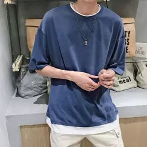 [콩심팥심]외출 레이어드 패션 라운드넥 브이넥 반팔티셔츠 무지 캐주얼 남성