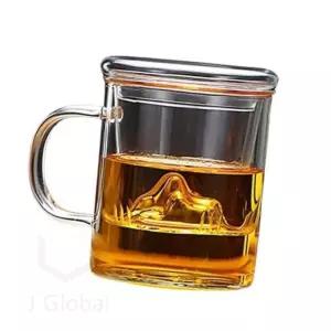 뚜껑 유리 머그 350ML 머그컵 보이차찻잔 예쁜유리컵