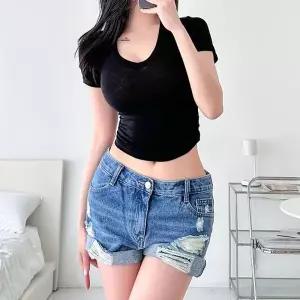 [다잇템][다잇템] 여자 데님팬츠 진 빈티지 피서룩 비치룩 SS 핫 숏팬츠_172018