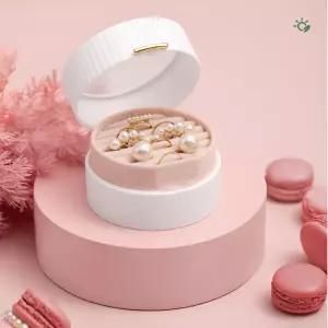 미니 보석함 원형 휴대용 2단 쥬얼리 박스 귀걸이 반지 보관함