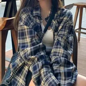 [하프클럽/알티피아]셔츠 여성 오버핏 체크 루즈핏 가을 캐주얼