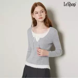 슬림핏 레이스 이너 레이어드 리본 긴팔 니트 (DP3KT009A)
