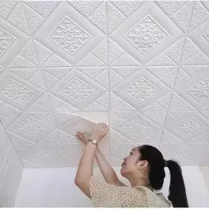35*35cm 3D 폼 천장 방수 충돌 방지 벽 스티커 껍질을 벗기고 붙이는 자가 접착 배경 벽지 침실 장식