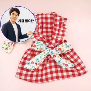지금 필요한 강아 반려동물 애견의류 여름옷 원피스+머리핀 고양이 체크 실내복