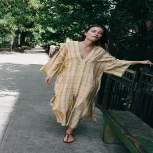 ZARA 체크 롱 원피스 - 바닐라 9061/830/727