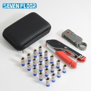 조정 가능 동축 케이블 크림퍼 도구 키트(20개의 RG6 F 커넥터 및 RG6/11 스트리퍼 포함) 사용하기 쉽습니