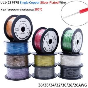 2M/20M PTFE 실버 도금 구리 와이어 38/36/34/30/28/26 AWG 마이크로 파인 UL1423 고온 전자 DIY 단일 코어