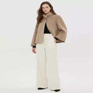 질스튜어트 뉴욕 여성 25FW 카멜 탈착카라 울캐시미어혼방 하프코트 WJCO5D190CM