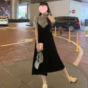 V배색 뷔스티에 레이어드 롱원피스