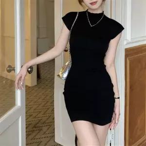 반목 하이넥 골지 미니원피스