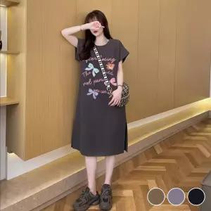 여자 반팔원피스 루즈핏 롱원피스 여름 임산부 캐주얼 리본 귀여운 뒷트임