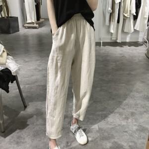 린넨팬츠 허리밴딩 편한바지 하이웨스트 레이온혼방 배기 팬츠 4컬러