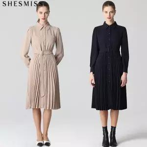 [쉬즈미스(SHESMISS)] 페미닌 플리츠 블록 셔츠원피스 (택가격: 298000원)