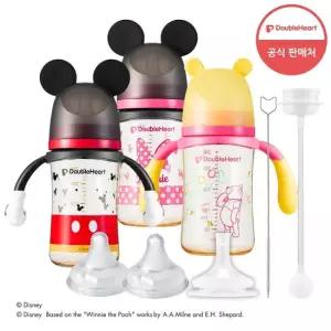 더블하트 3세대 디즈니 240ml 핸들 노꼭지) 젖병3개+젖꼭지2개+추빨대세트