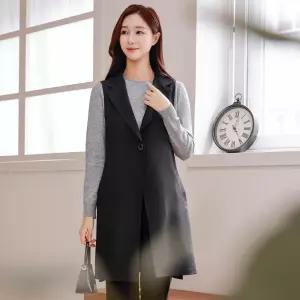 드리다 원버튼 테일러드 카라 빅사이즈 슬릿 롱 베스트 조끼 40-50대 미시 중년여성 엄마옷 하객 모임