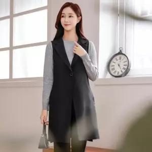 드리다 원버튼 테일러드 카라 빅사이즈 슬릿 롱 베스트 조끼 40-50대 미시 중년여성 엄마옷 하객 모임