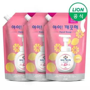 [라이온코리아]아이깨끗해 대용량 리필 1.8L 파우치 3개 손세정제 핸드워시 거품비누 (레몬/순)