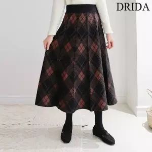 드리다 S25014DB 아가일체크니트스커트 빅사이즈