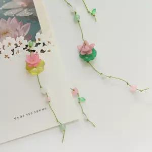연꽃 비즈 끈 책갈피 꽃 끈갈피 만들기 DIY 키트 2종 매듭 꽃갈피 공예 선물 세트