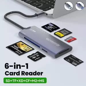 6-in-1 USB 2.0/Type-C 다기능 카드 리더기 SD/TF/XD/CF/M2 메모리 어댑터 데이터 전송 및 기타 용도에