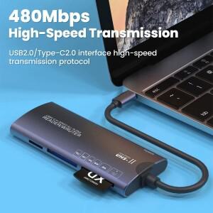 6-in-1 USB 2.0/Type-C 다기능 카드 리더기 SD/TF/XD/CF/M2 메모리 어댑터, 데이터 전송 및 기타 용도에