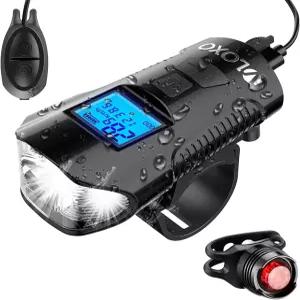 LED 자전거 라이트가 장착된 VLOCXO 속도계 혼 전면 및 테일 IP65 방수 주행 거리계 USB 충전식 컴퓨터