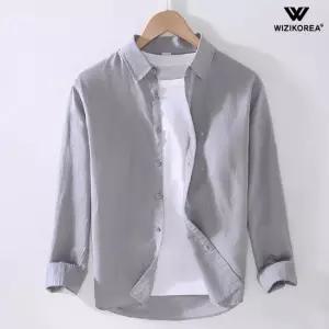 위즈아이 남성 린넨 긴팔 셔츠 봄 여름 면마 카라 남방 베이직 빅사이즈 WI016S
