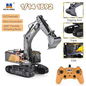 HUINA 1592 RC 굴삭기 1:14 스케일 22채널 2.4G 반합금 원격 제어 엔지니어링 크롤러 트랙터 어린이 선물
